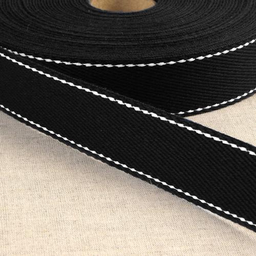 Webbing | 1" | Black with White Stitches