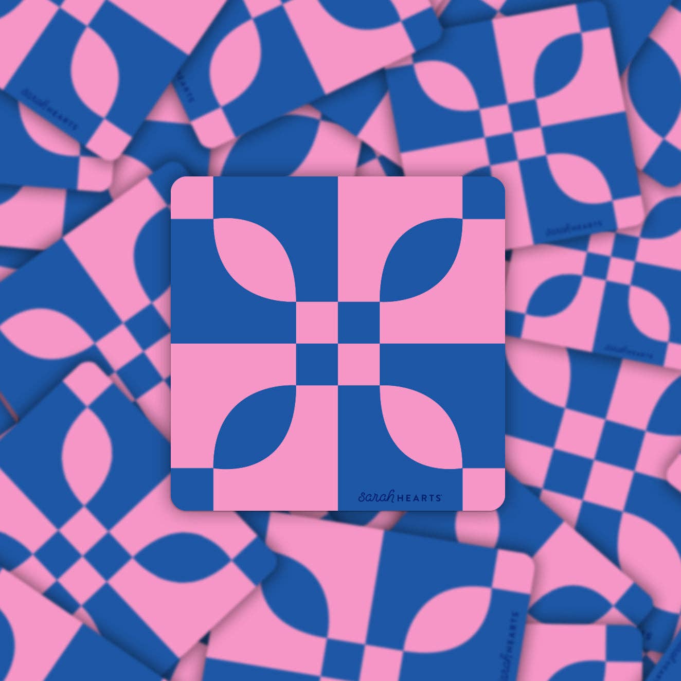 Blue and Pink Quilt Block Sticker - Vinyl Waterproof Sticker