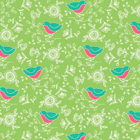 QT Fabrics | Feathered Friends | Small Bird Toss | Green | Maddalee Studios
