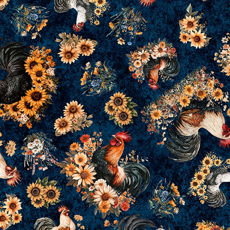 Ink & Arrow | Rule of Roost | Tossed Rooster & Flowers | Blue