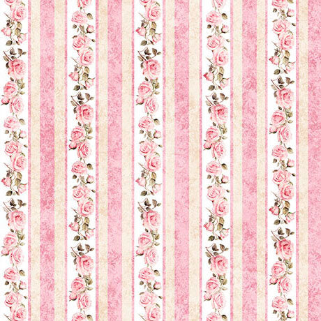 QT Fabrics | Sew Shabby Chic | Rose Border Stripe | Pink | Dan Morris