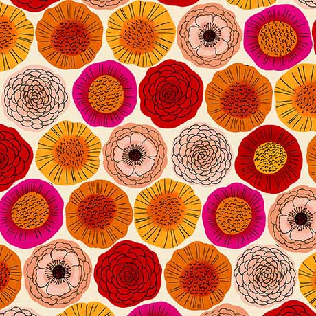 QT Fabrics | Blooms of Joy | Contemporary Packed Floral | Cream | Cynthia Frenette