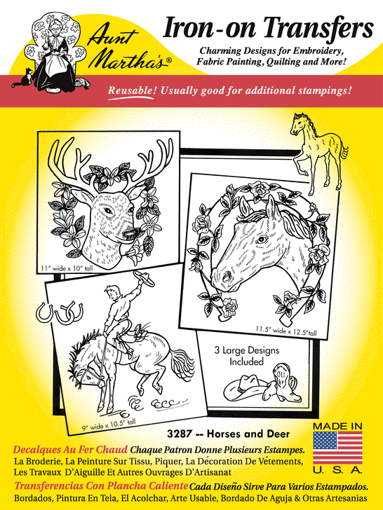 Aunt Martha’s | Embroidery Transfer Pattern | #3287 | Horses and Deer