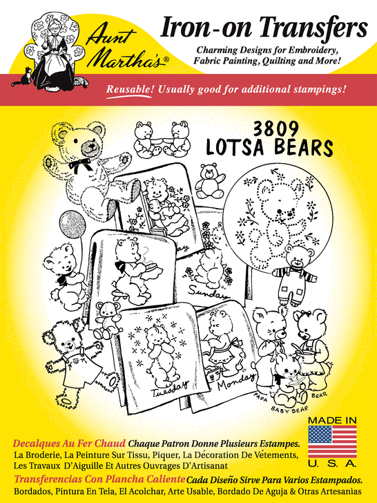 Aunt Martha’s | Embroidery Transfer Pattern | #3809 | Lotsa Bears