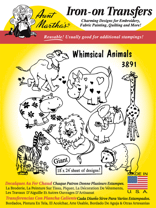 Aunt Martha’s | Embroidery Transfer Pattern | #3891 | Whimsical Animals