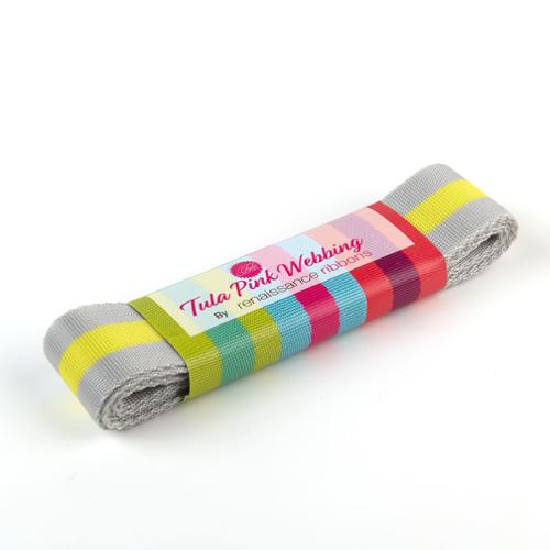 Webbing | Tula Pink | 1 1/2" X 2 yards | Striped Nylon | Grey/Yellow