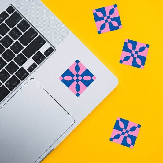 Blue and Pink Quilt Block Sticker - Vinyl Waterproof Sticker