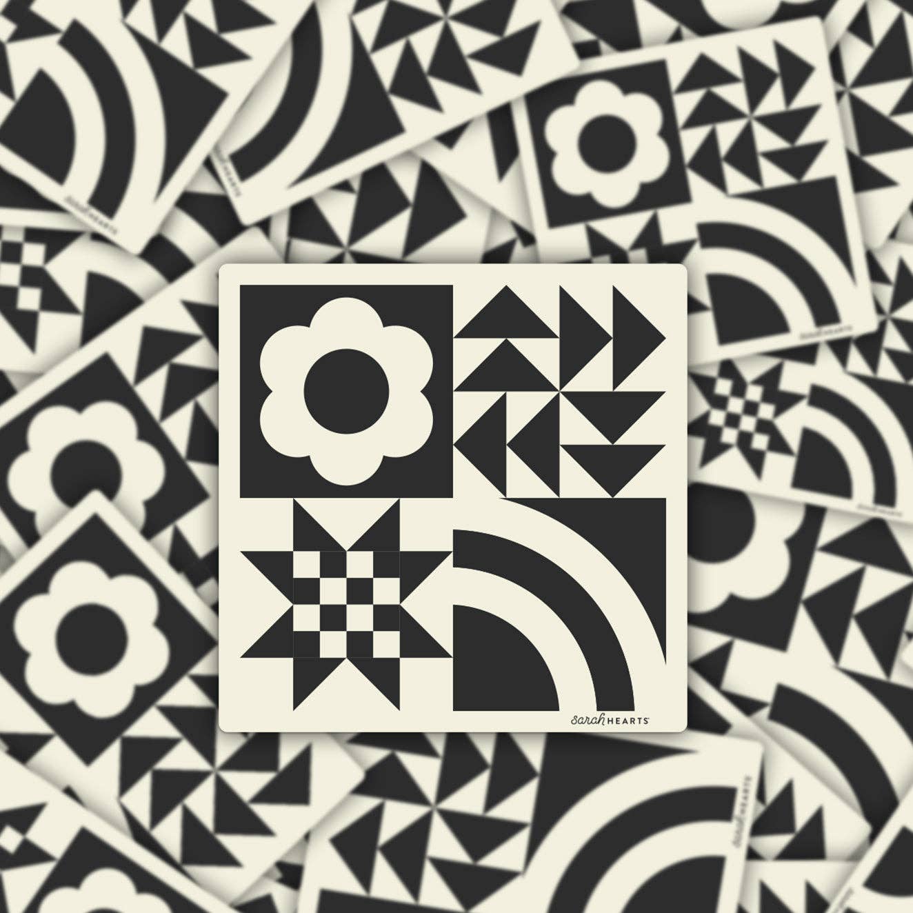Black and White Quilt Block Sticker - Vinyl Waterproof Sticker