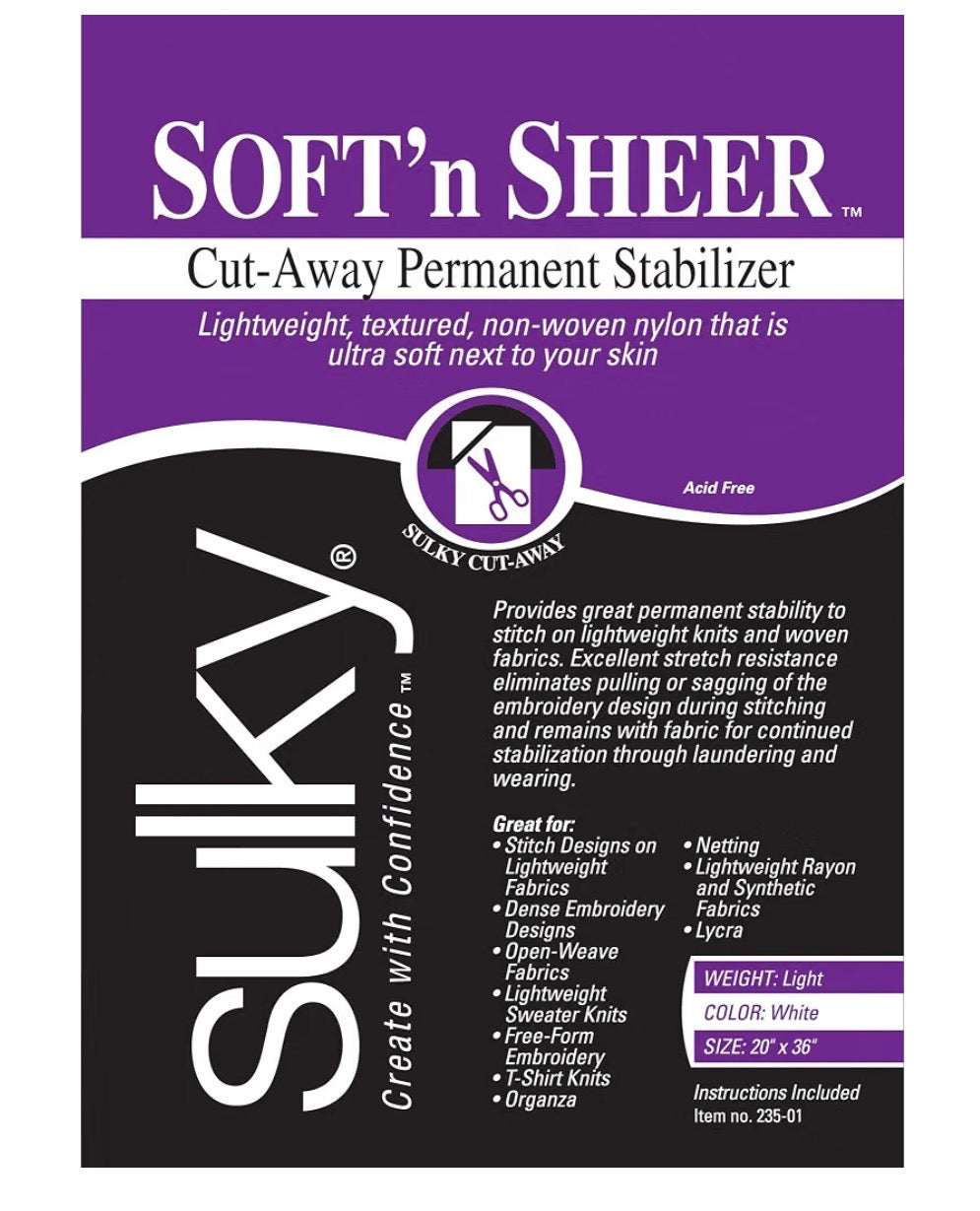 Sulky Of America 235-01 Cut Away Soft N Sheer Stabilizer, 20" by 1 yd, White