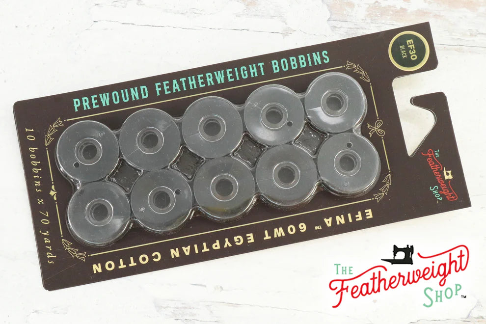 Bobbins, EXCLUSIVE! PRE-WOUND Singer Featherweight 221 222 301 - Package of 10 - Black