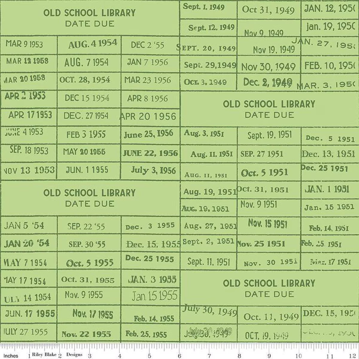 Riley Blake | Old School | Library Card | Green | J Wecker Frisch