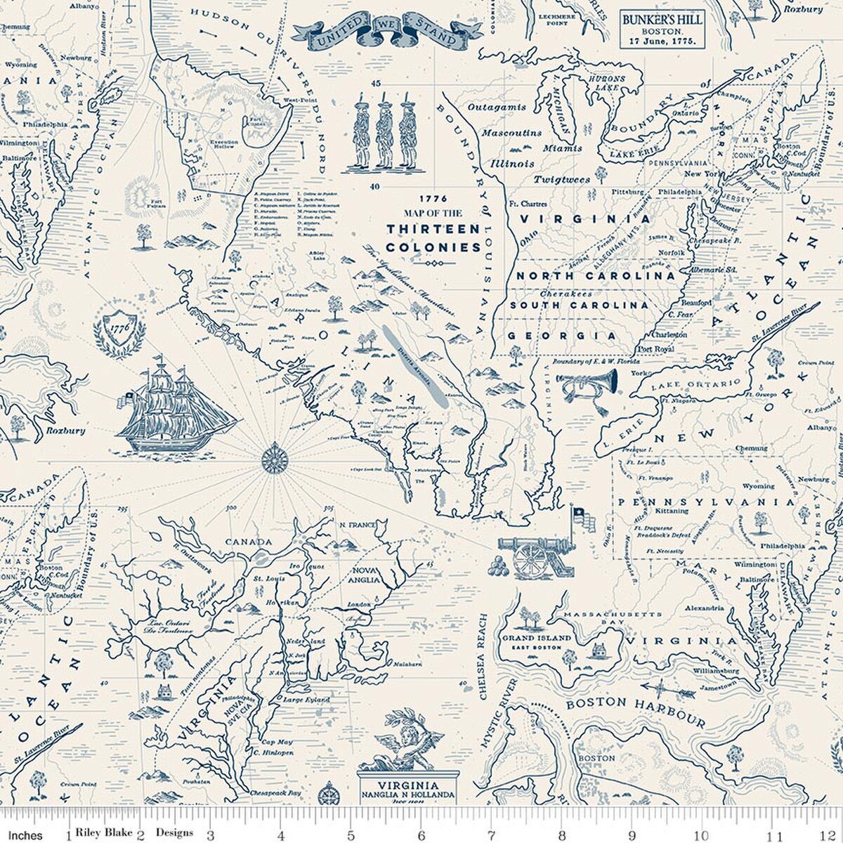 Riley Blake | Independence | Colonial Map | Cream