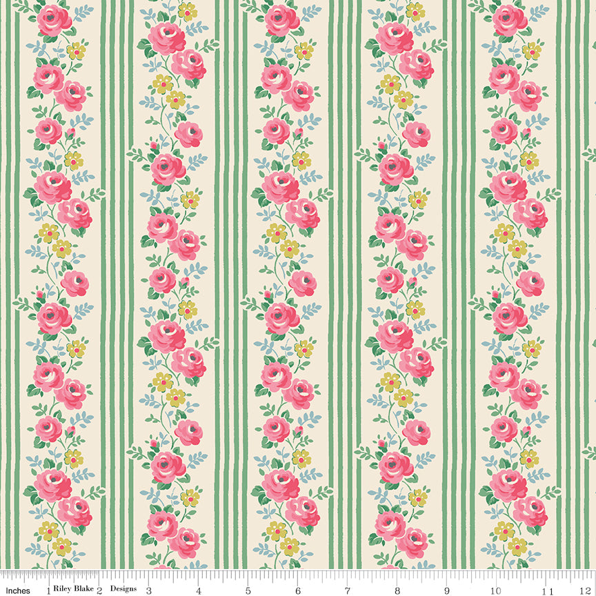 Riley Blake Cath Kidston Stripe Green quilting fabric