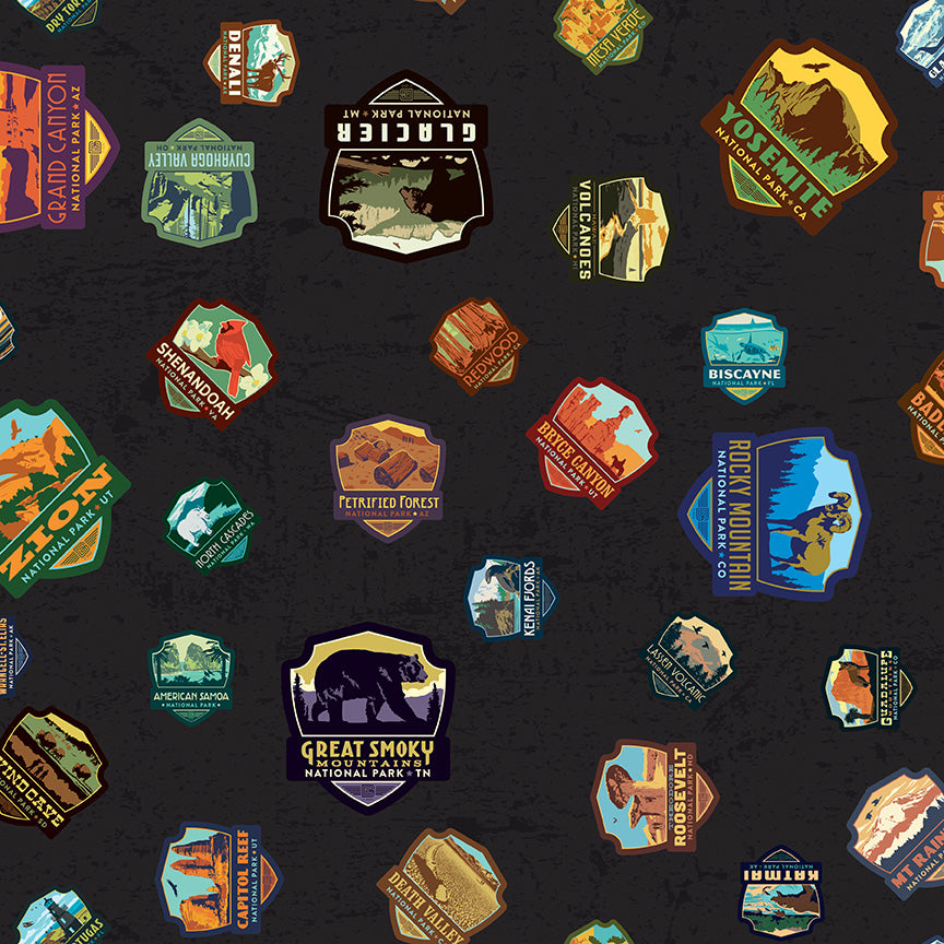 Riley Blake Designs | National Parks | Np Patches Black, MOQ 15Yard(s) | Black | C8782-BLACK