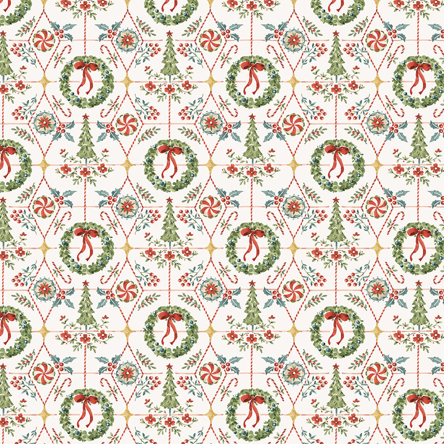Riley Blake Designs | Santa's Fair | Wreaths and Trees Cloud | Off White | CD19202-CLOUD