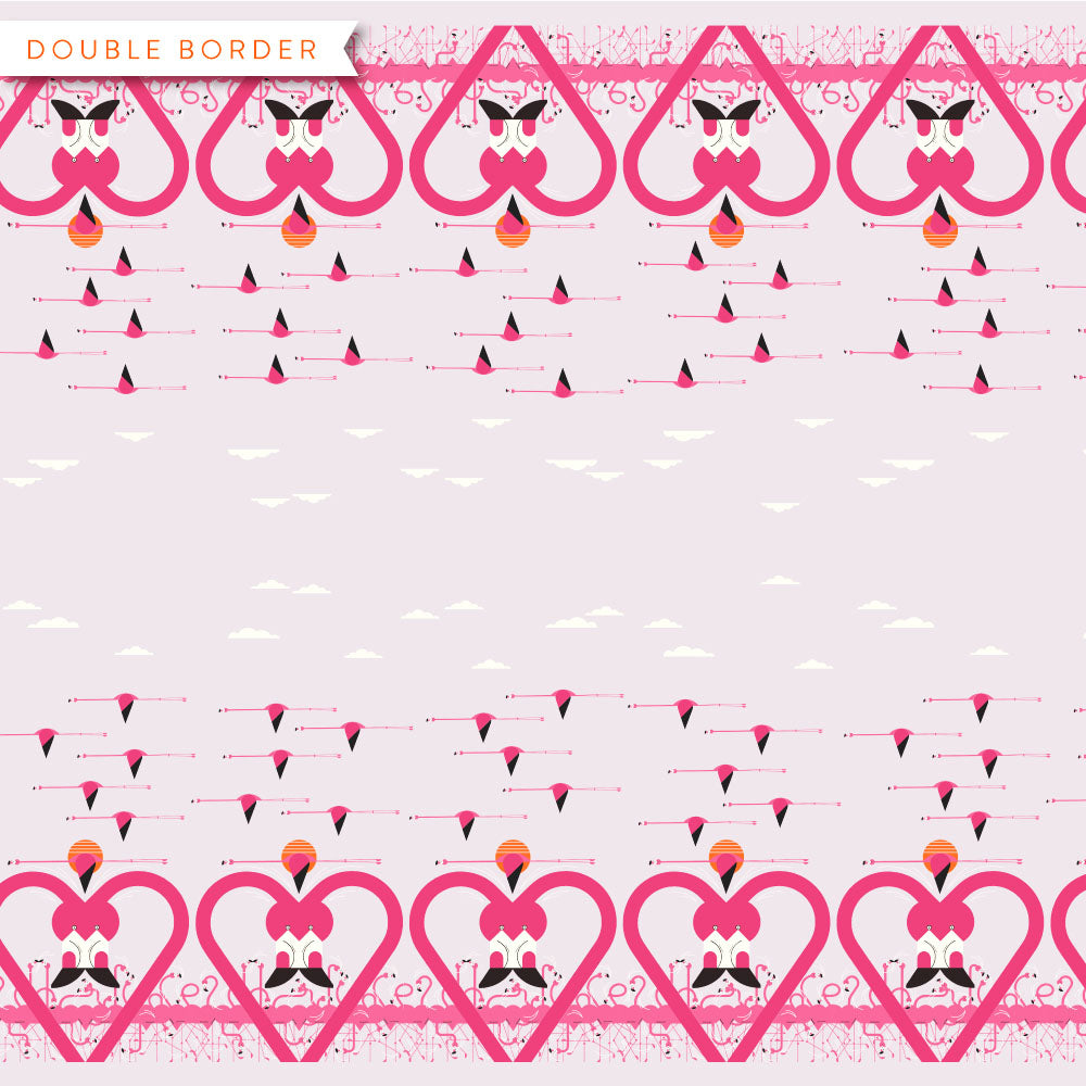 Birch Fabrics | Charley Harper | Think Pink | Flamingo A Go Go Double Border