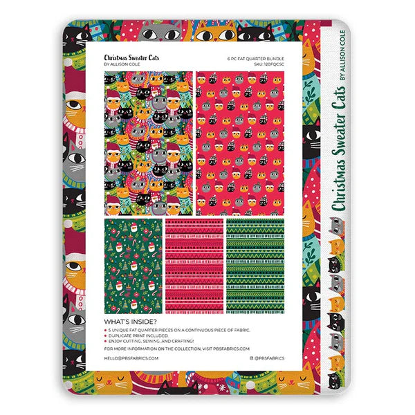 Paintbrush Studio | Christmas Sweater Cats by Allison Cole | 6PC Fat Quarter Bundle