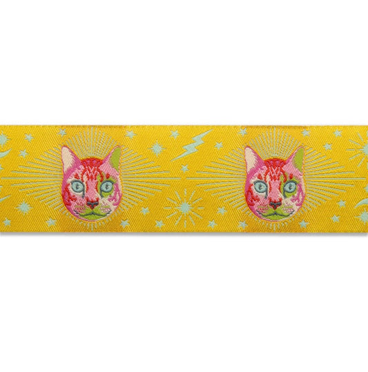 CHESHIRE CAT ON YELLOW-1 1 |2"-TULA PINK CURIOUSER