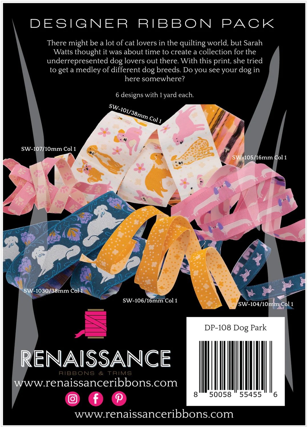 SARAH WATTS - DOG PARK - DESIGNER PACK - 6 RIBBONS