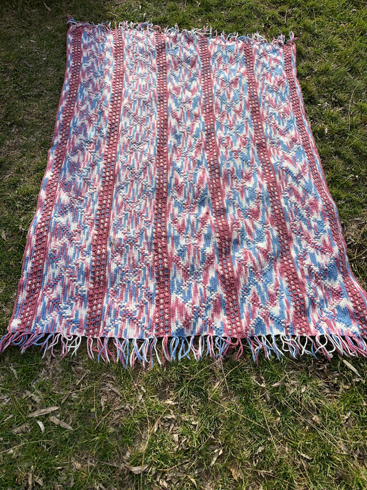 Handmade Afghan | Mauve, Pink, Blue and White | Curated Collection