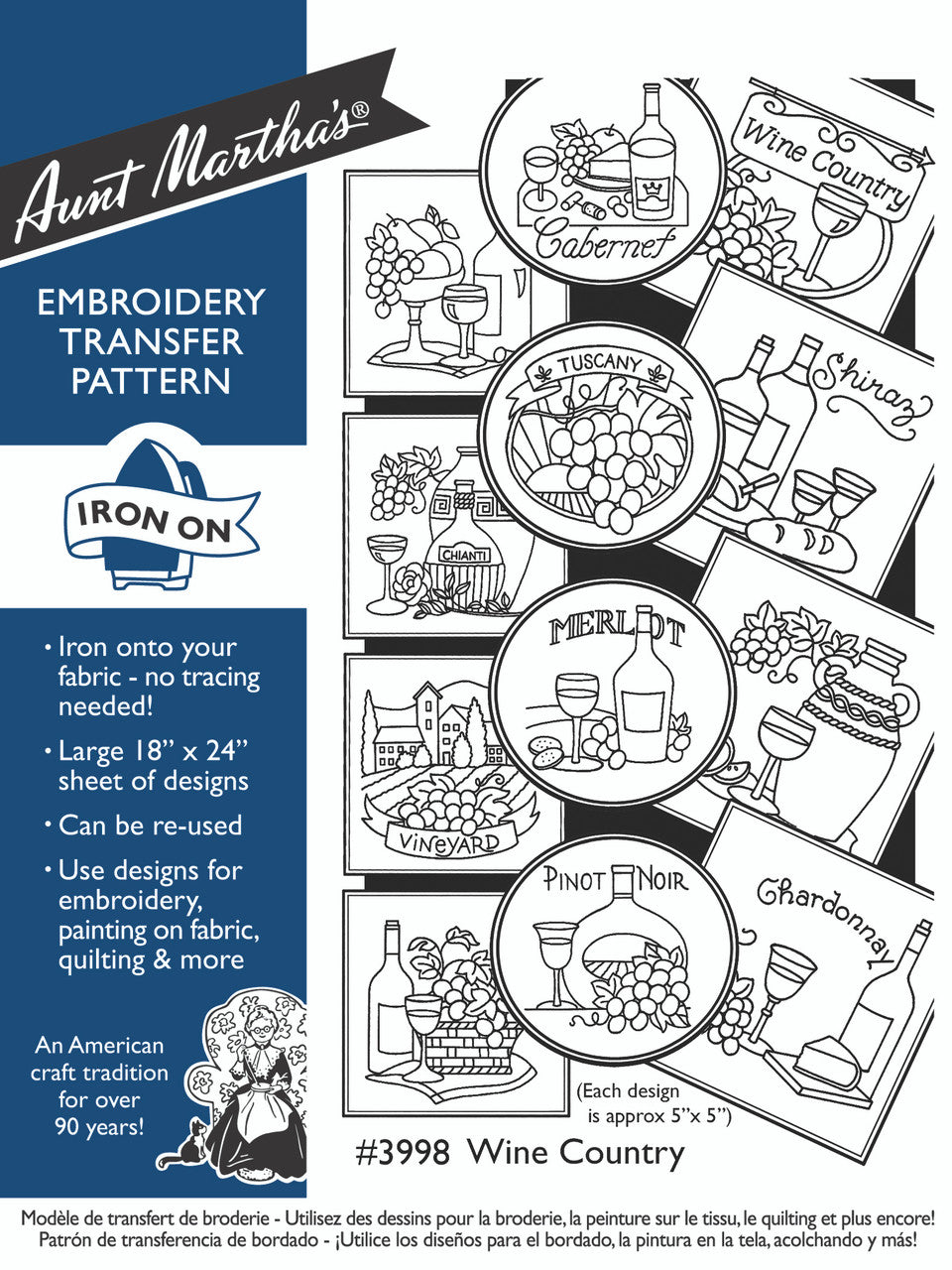 Aunt Martha’s | Embroidery Transfer Pattern | #3998 Wine Country
