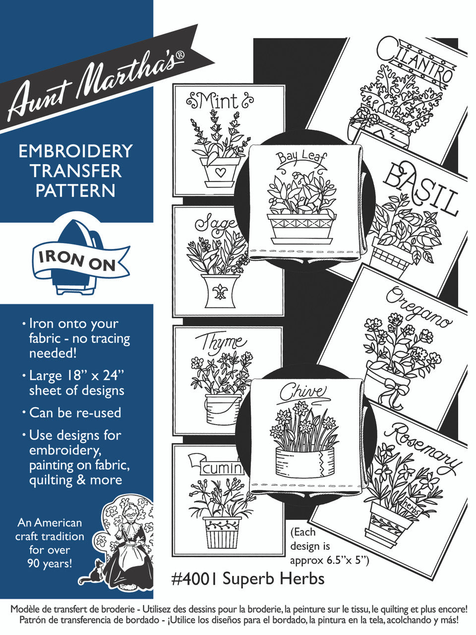Aunt Martha’s | Embroidery Transfer Pattern | #4001 Superb Herbs