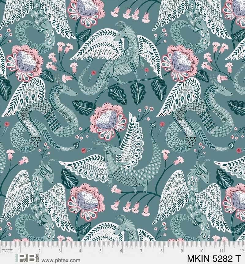 P&B Textiles | Mystical Kingdom Allover Dragons | Teal