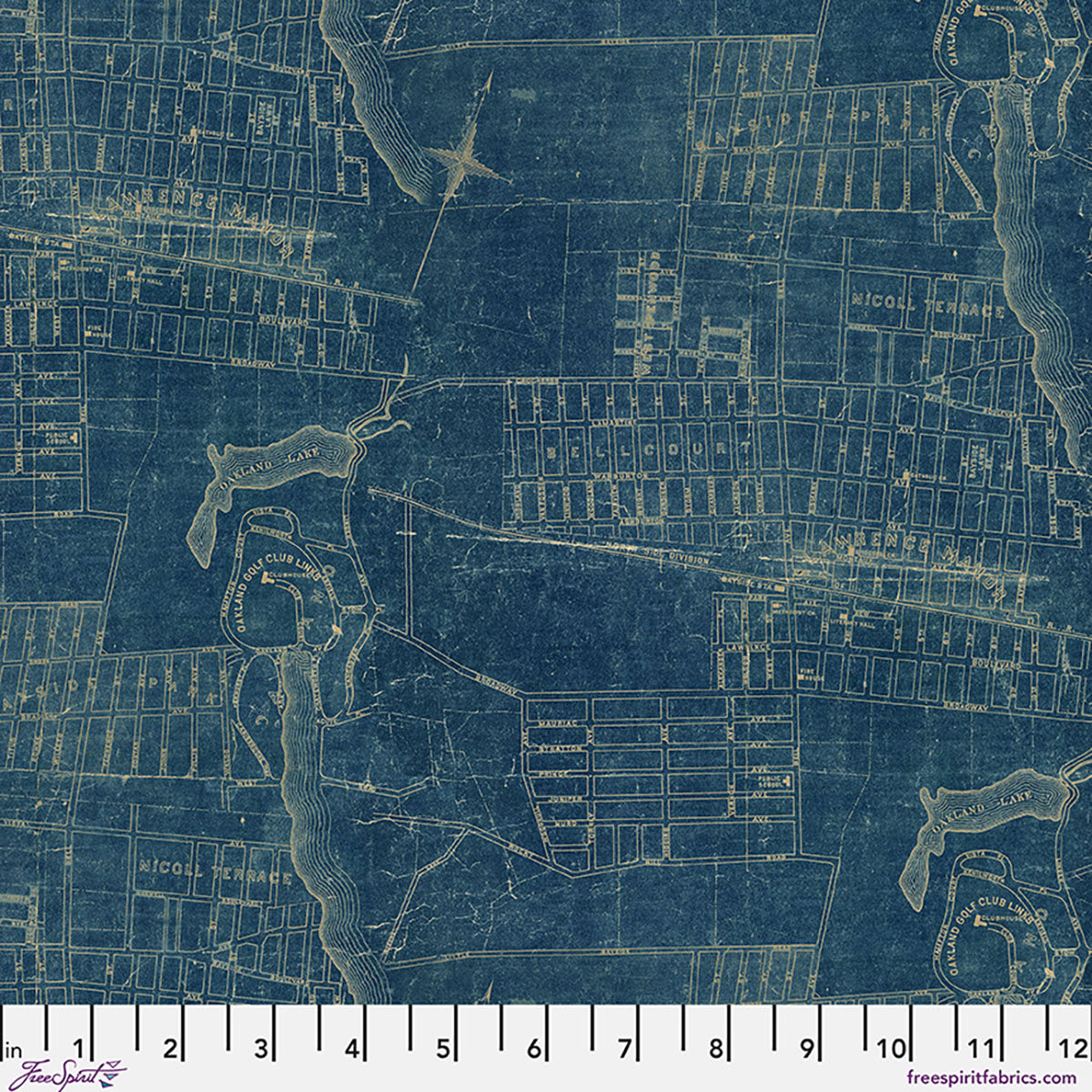 Blue Map fabric in Blue by Tim Holtz for FreeSpirit