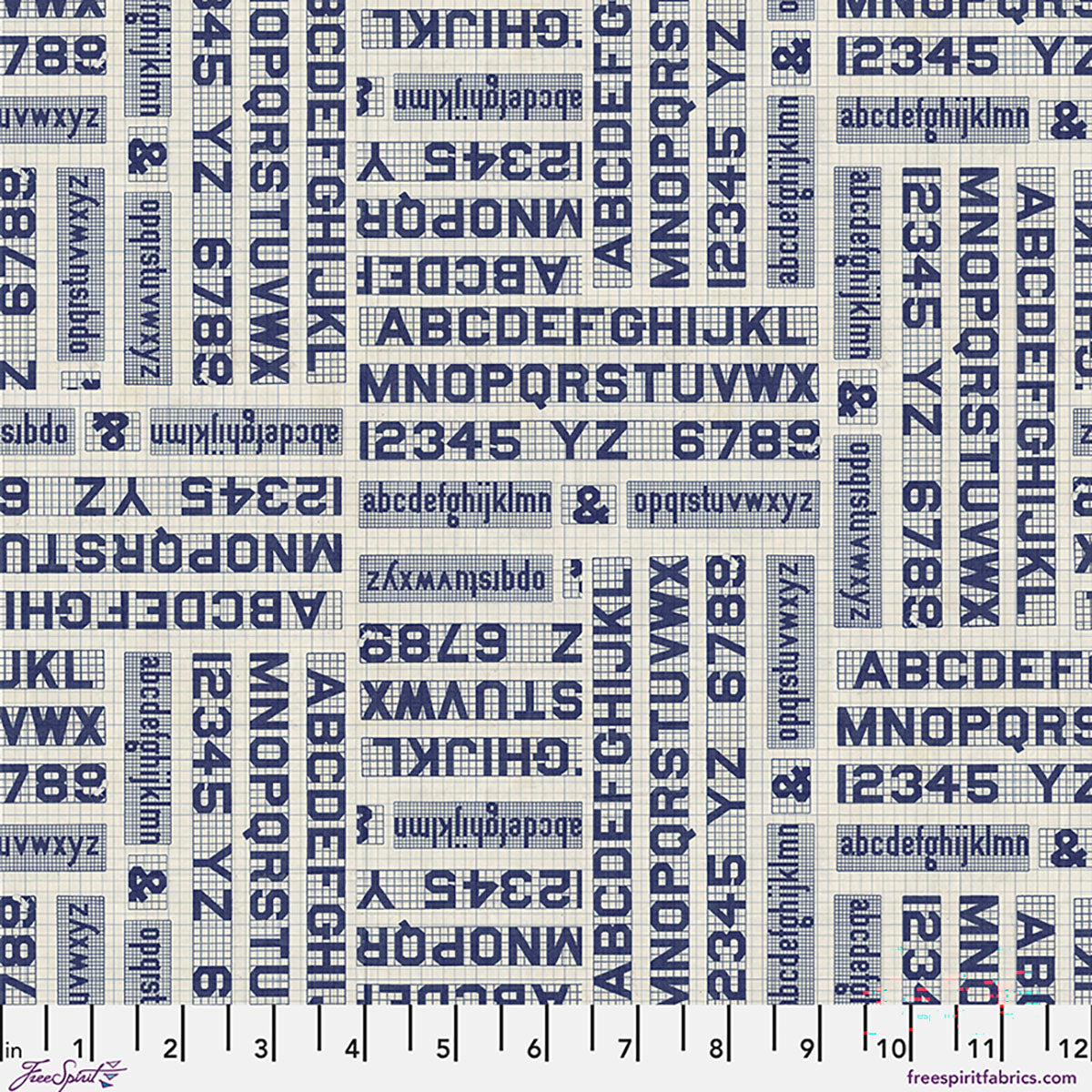 Indigo Typography fabric in Indigo by Tim Holtz for FreeSpirit