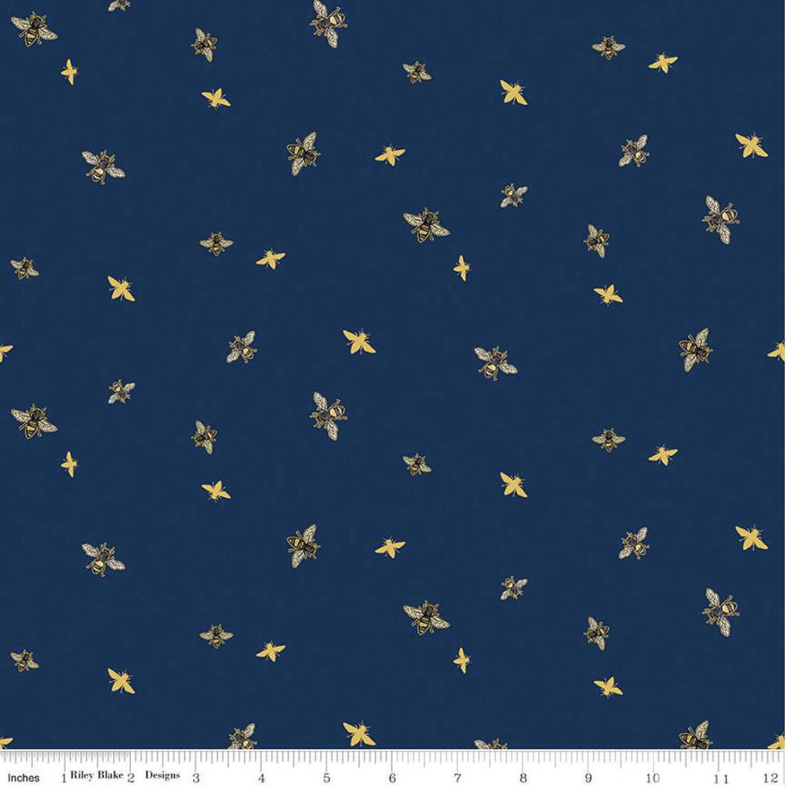 Riley Blake | Honey Bees & Flowers Please | Bees | Navy | Tara Reed