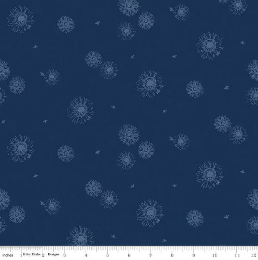 Riley Blake | Honey Bees & Flowers Please | Sunflower | Navy | Tara Reed