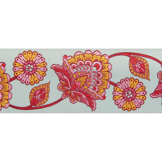 Ribbon | Paisley Floral Pastel Strawberry on Aqua | Tula Pink