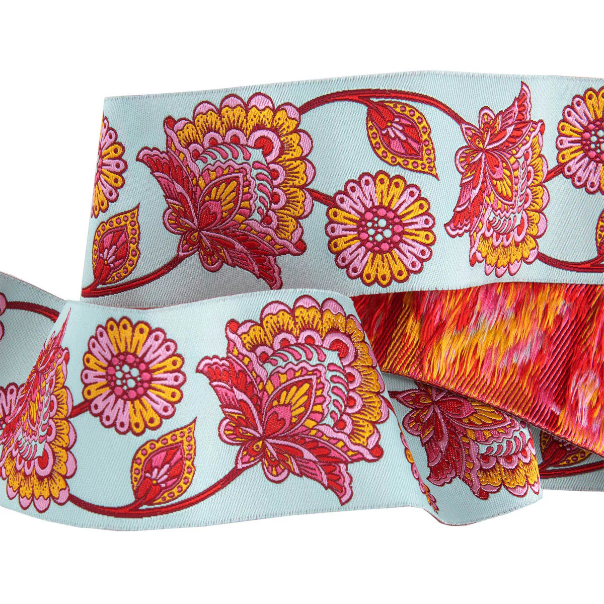 Ribbon | Paisley Floral Pastel Strawberry on Aqua | Tula Pink