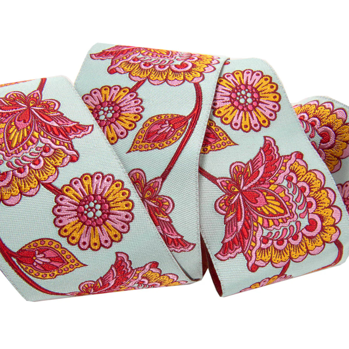 Ribbon | Paisley Floral Pastel Strawberry on Aqua | Tula Pink