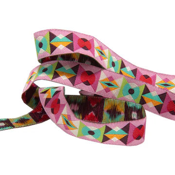 Ribbon | Arrowhead Starlight Pink ribbon | 5/8” woven jacquard | Tula Pink