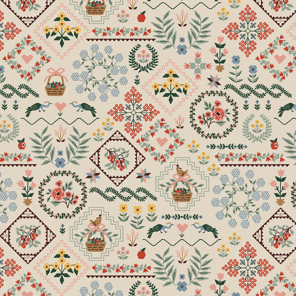 Heritage Sampler Linen Home Sweet Home fabric by Rifle Paper Co.