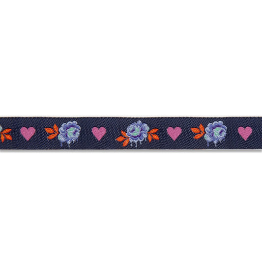 Ribbon | Painted Roses Navy | Tula Pink | Curiouser | 5/8"
