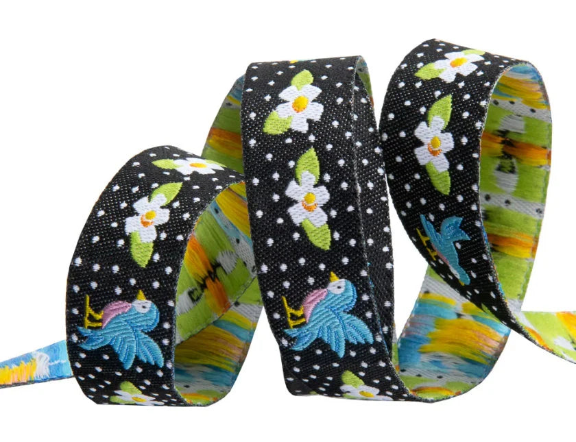 Tiny Blue Bird on dots Ribbon
