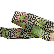 Ribbon | Guinea Flower Yellow on Green | Kaffe Fassett