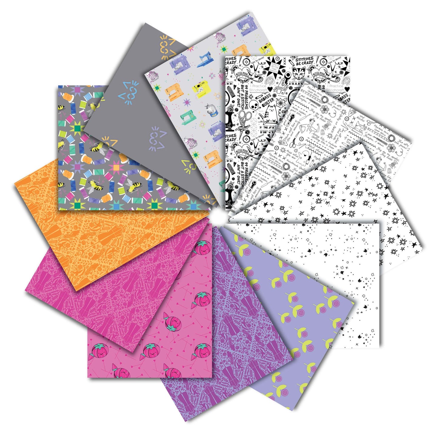 Dear Stella | Quilty Helpurrs | Fat Quarter Pack, 12 Colors | CPSTELLA-FQ