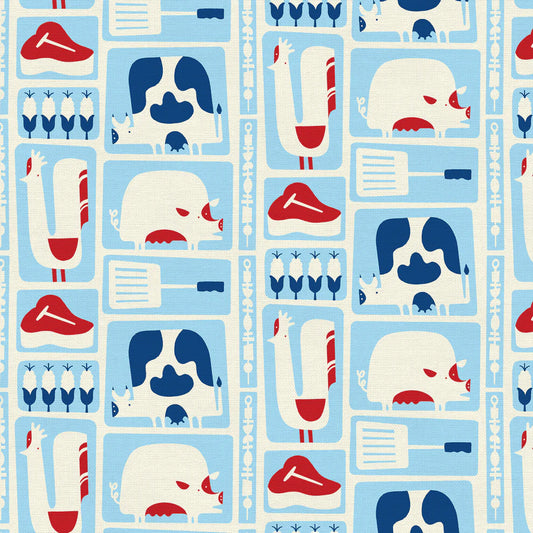 Paintbrush Studio Fabrics | BBQ Block Party | Farm Animals | Blue