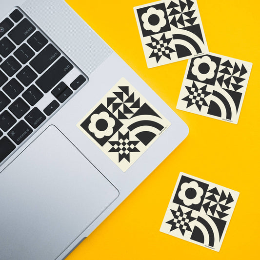 Black and White Quilt Block Sticker - Vinyl Waterproof Sticker
