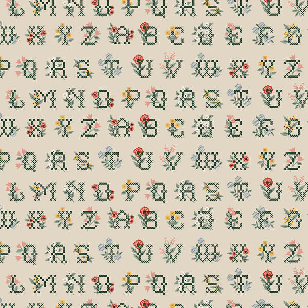 Cross Stitch Letters Linen Home Sweet Home fabric by Rifle Paper Co.