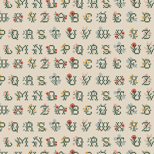 Cross Stitch Letters Linen Home Sweet Home fabric by Rifle Paper Co.