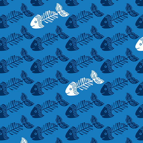 QT Fabrics | Meow Meow Meow | Fish Bones | Blue