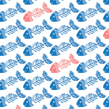 QT Fabrics | Meow Meow Meow | Fish Bones | White