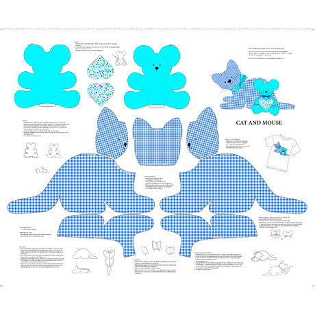 QT Fabrics | Sew and Go VII | Cat and Mouse Stuffable Animal | Blue