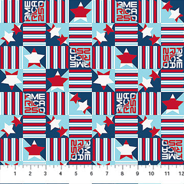 Northcott | America 250 | Star Stripe Block | Red