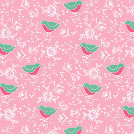 QT Fabrics | Feathered Friends | Small Bird Toss | Pink | Maddalee Studios