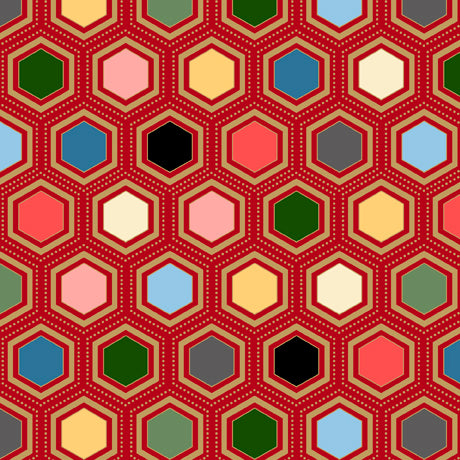 QT Fabrics | Dynasty | Hexagon Geo | Red